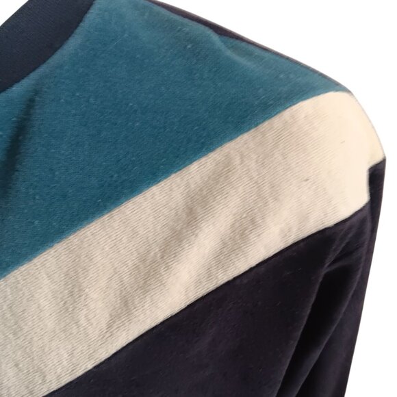Men's XL Vintage Sweater Campus Velour Teal Striped Retro Crewneck Pullover USA - Picture 8 of 8